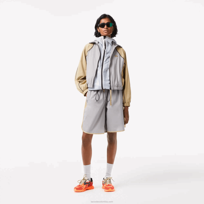 mujer Lacoste 6F242431 beige gris 7mt chaqueta oversize de dos tonos