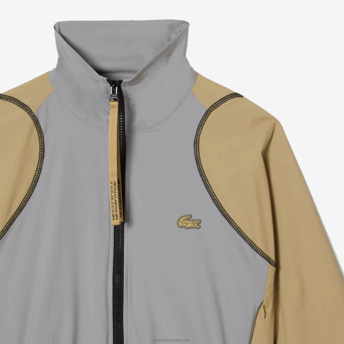 mujer Lacoste 6F242431 beige gris 7mt chaqueta oversize de dos tonos