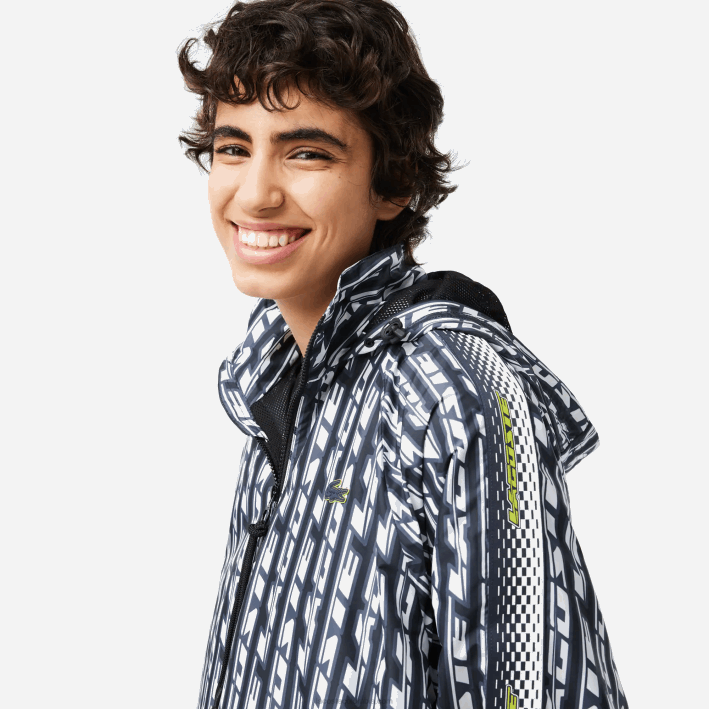 mujer Lacoste 6F242437 negro azul blanco zi8 chamarra de chándal oversize con capucha