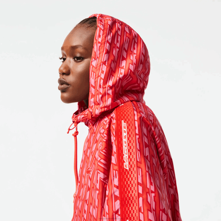 mujer Lacoste 6F242438 naranja rojo rosa zi1 chamarra de chándal oversize con capucha