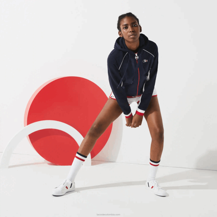 mujer Lacoste 6F242610 azul marino blanco rojo ley Sport French Sporting Spirit Edition chaqueta polar con cremallera