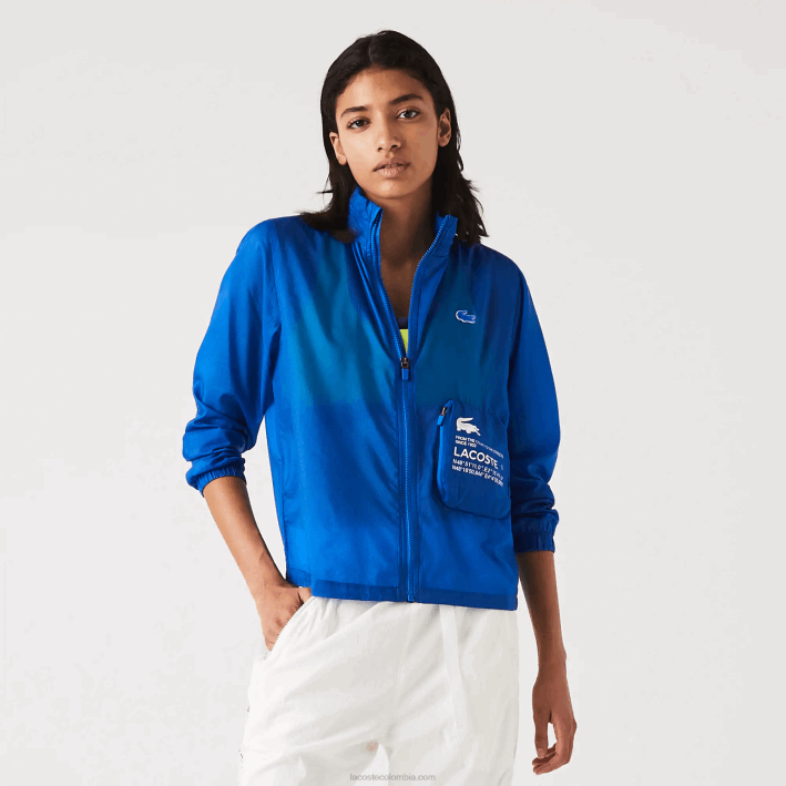 mujer Lacoste 6F242618 k1q azul chamarra deportiva repelente al agua plegable