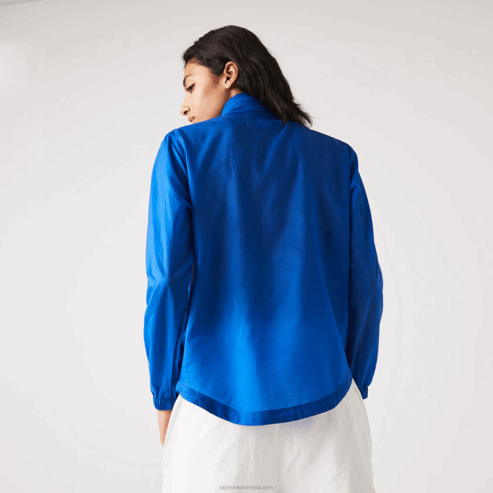 mujer Lacoste 6F242618 k1q azul chamarra deportiva repelente al agua plegable