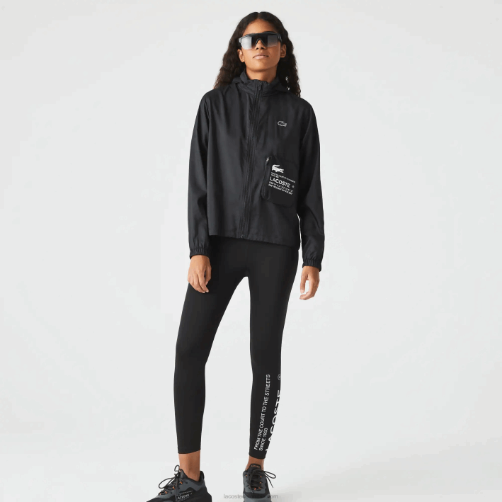 mujer Lacoste 6F242619 negro 031 chamarra deportiva repelente al agua plegable