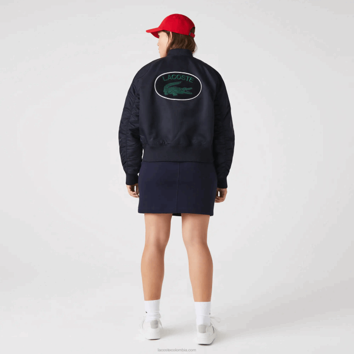 mujer Lacoste 6F242623 fondo azul marino chamarra bomber acolchada de nailon