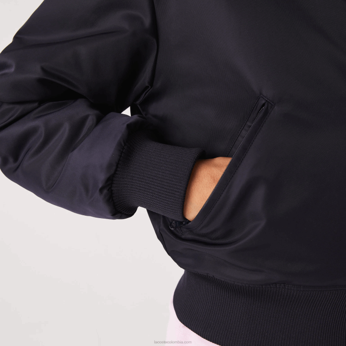 mujer Lacoste 6F242623 fondo azul marino chamarra bomber acolchada de nailon