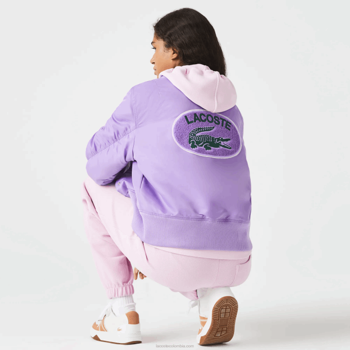 mujer Lacoste 6F242624 púrpura gfu chamarra bomber acolchada de nailon