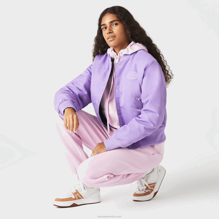 mujer Lacoste 6F242624 púrpura gfu chamarra bomber acolchada de nailon