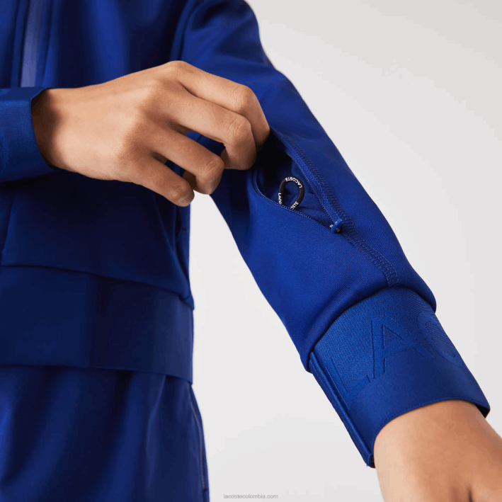 mujer Lacoste 6F242625 bdm azul chamarra de peluche elástica de dos capas