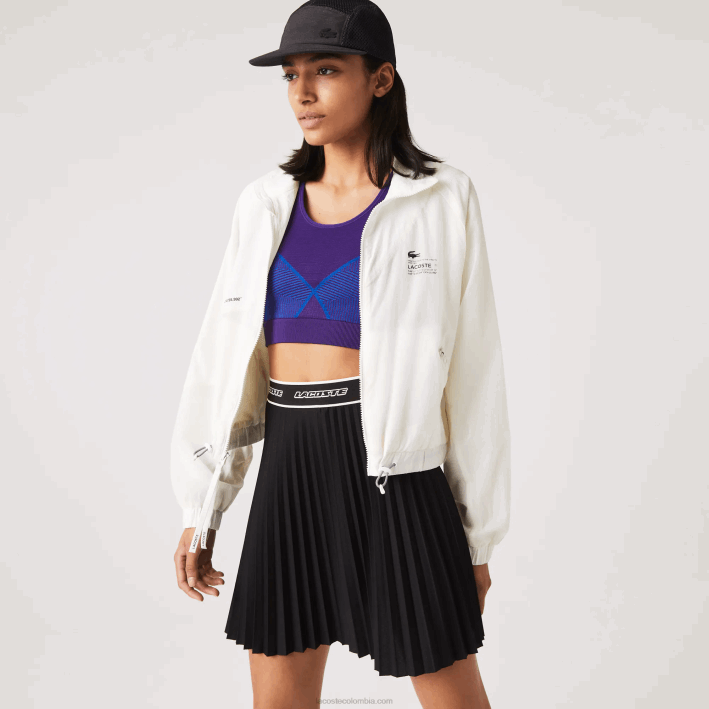 mujer Lacoste 6F242626 blanco 70v chamarra de nailon con forro de malla