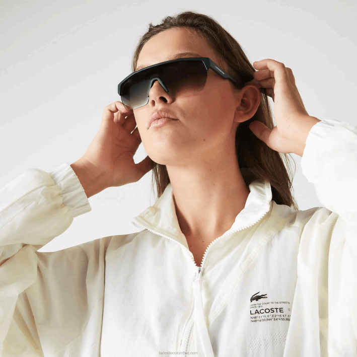 mujer Lacoste 6F242626 blanco 70v chamarra de nailon con forro de malla