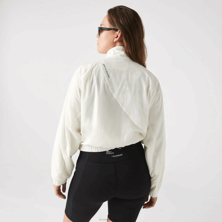 mujer Lacoste 6F242626 blanco 70v chamarra de nailon con forro de malla