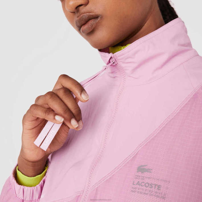 mujer Lacoste 6F242627 rosa z4h chamarra de nailon con forro de malla