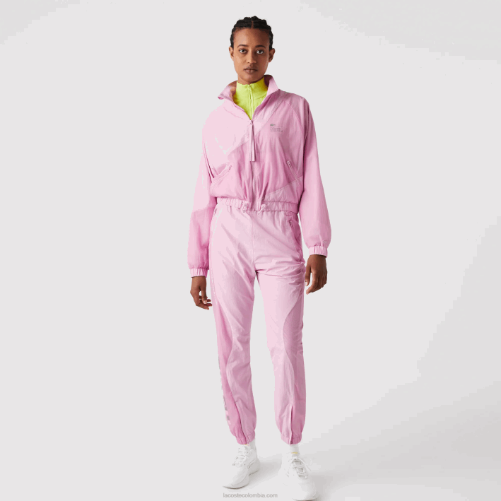 mujer Lacoste 6F242627 rosa z4h chamarra de nailon con forro de malla