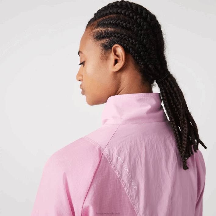 mujer Lacoste 6F242627 rosa z4h chamarra de nailon con forro de malla