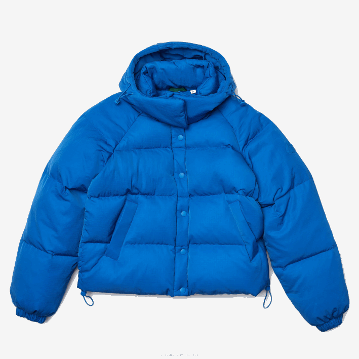 mujer Lacoste 6F242632 qpt azul chubasquero acolchado corto con capucha de quita y pon live
