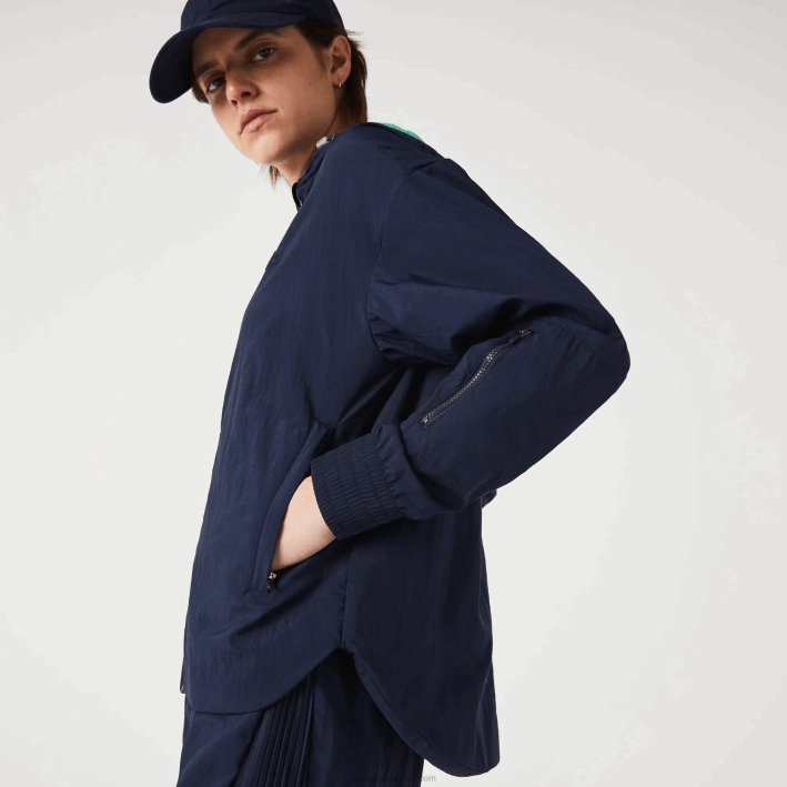 mujer Lacoste 6F242633 azul marino verde bwy chamarra deportiva ligera de nailon y malla con cremallera