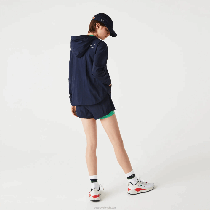 mujer Lacoste 6F242633 azul marino verde bwy chamarra deportiva ligera de nailon y malla con cremallera