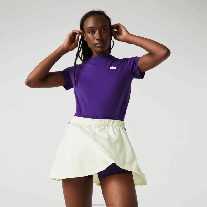 mujer Lacoste 6F242592 amarillo morado 4xk falda tenis corta sport incorporada
