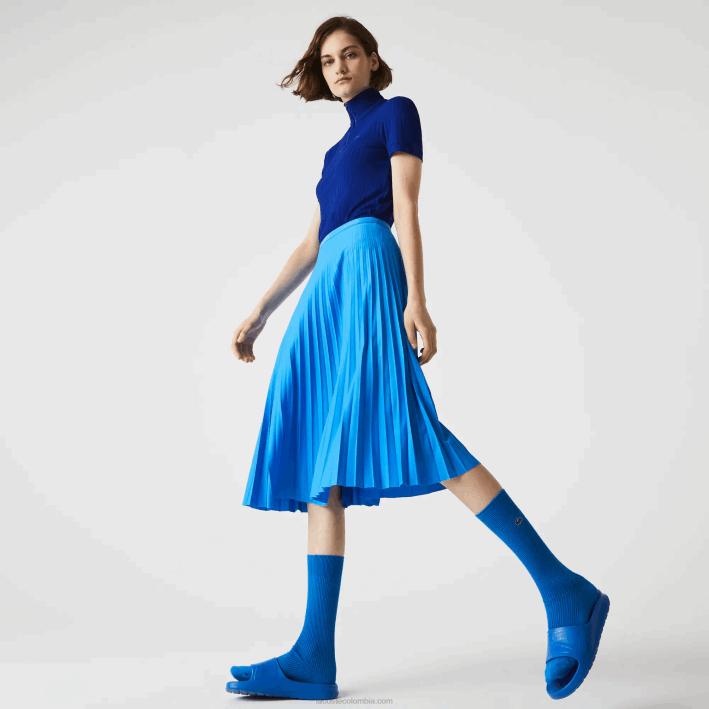 mujer Lacoste 6F242600 tv azul falda plisada fluida con cintura elástica