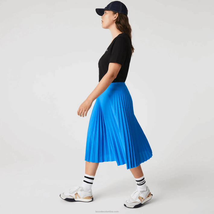 mujer Lacoste 6F242600 tv azul falda plisada fluida con cintura elástica