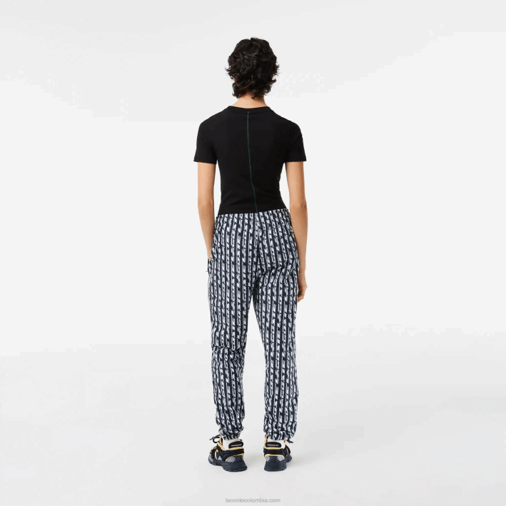 mujer Lacoste 6F242395 negro azul blanco zi8 pantalones de chándal con logo estampado