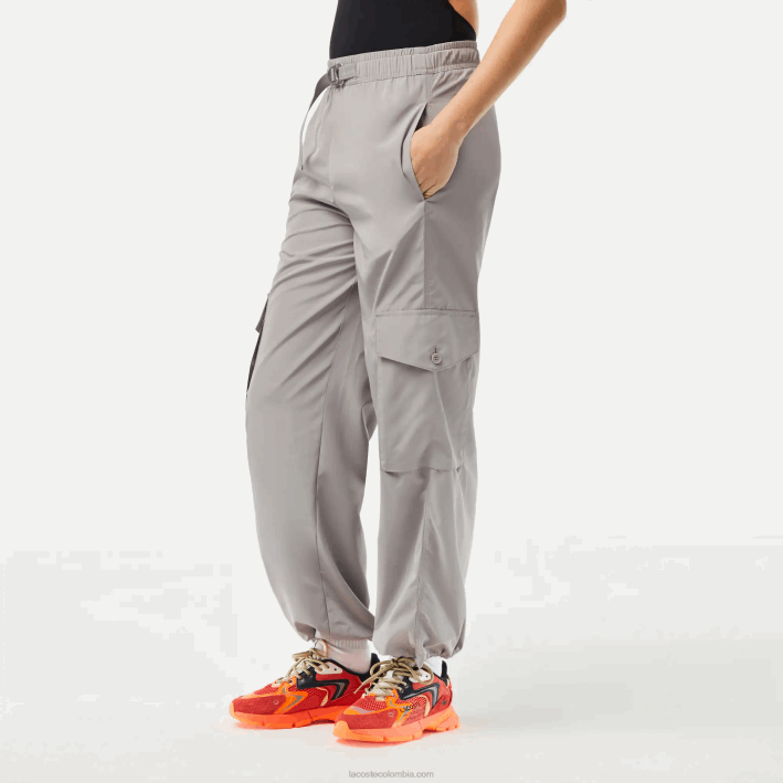 mujer Lacoste 6F242450 kzw gris pantalones cargo de pierna ancha