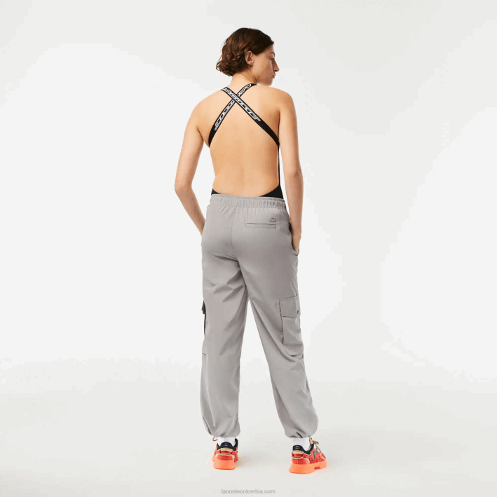 mujer Lacoste 6F242450 kzw gris pantalones cargo de pierna ancha