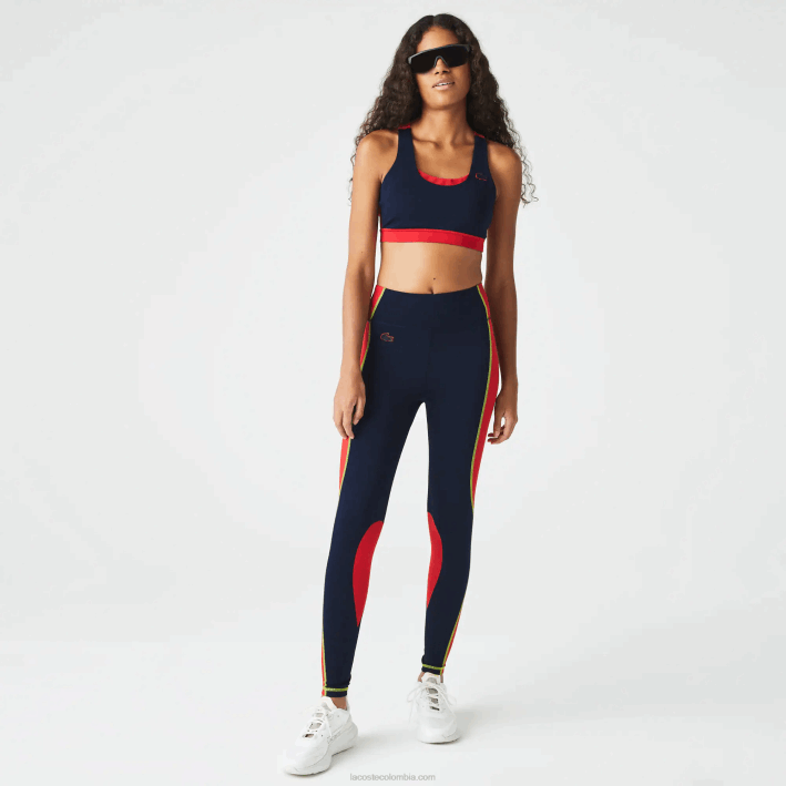 mujer Lacoste 6F242532 azul marino rojo 4xh leggins deportivos con efecto tejido y bloques de color