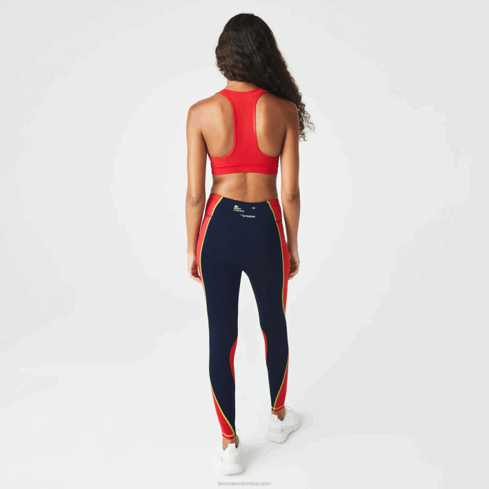 mujer Lacoste 6F242532 azul marino rojo 4xh leggins deportivos con efecto tejido y bloques de color