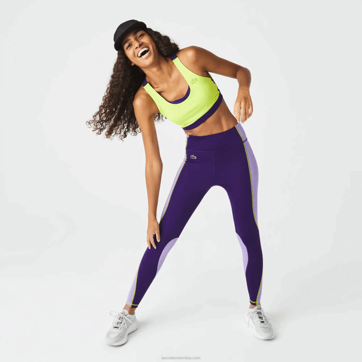 mujer Lacoste 6F242533 púrpura 50w leggins deportivos con efecto tejido y bloques de color mujer Lacoste 6F242533 púrpura 50w leggins deportivos con efecto tejido y bloques de color