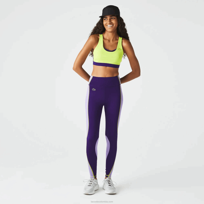 mujer Lacoste 6F242533 púrpura 50w leggins deportivos con efecto tejido y bloques de color