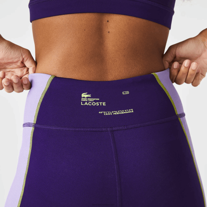 mujer Lacoste 6F242533 púrpura 50w leggins deportivos con efecto tejido y bloques de color