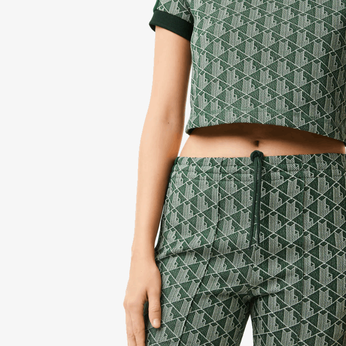mujer Lacoste 6F242535 beige verde 7m4 pantalones de chándal con monograma estampado