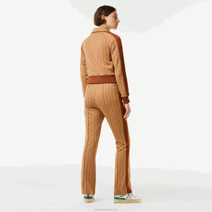 mujer Lacoste 6F242536 marrón beige zwm pantalones de chándal con monograma estampado