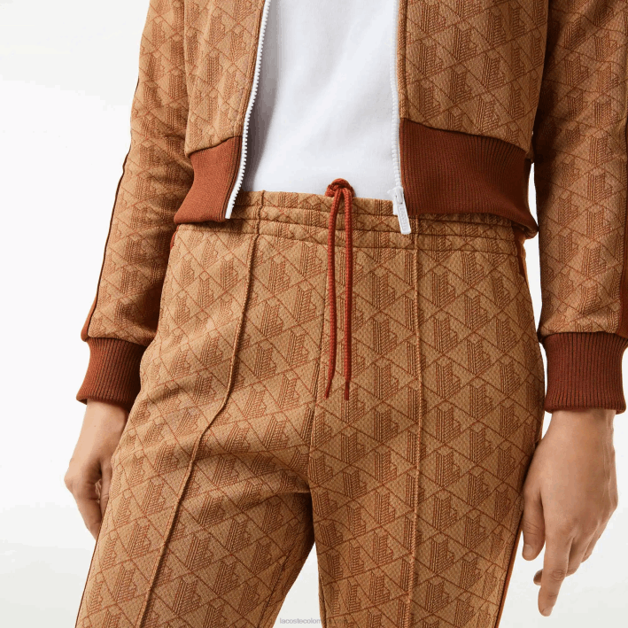 mujer Lacoste 6F242536 marrón beige zwm pantalones de chándal con monograma estampado
