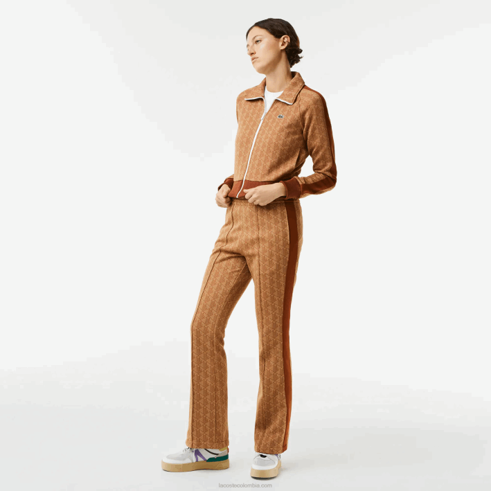 mujer Lacoste 6F242536 marrón beige zwm pantalones de chándal con monograma estampado