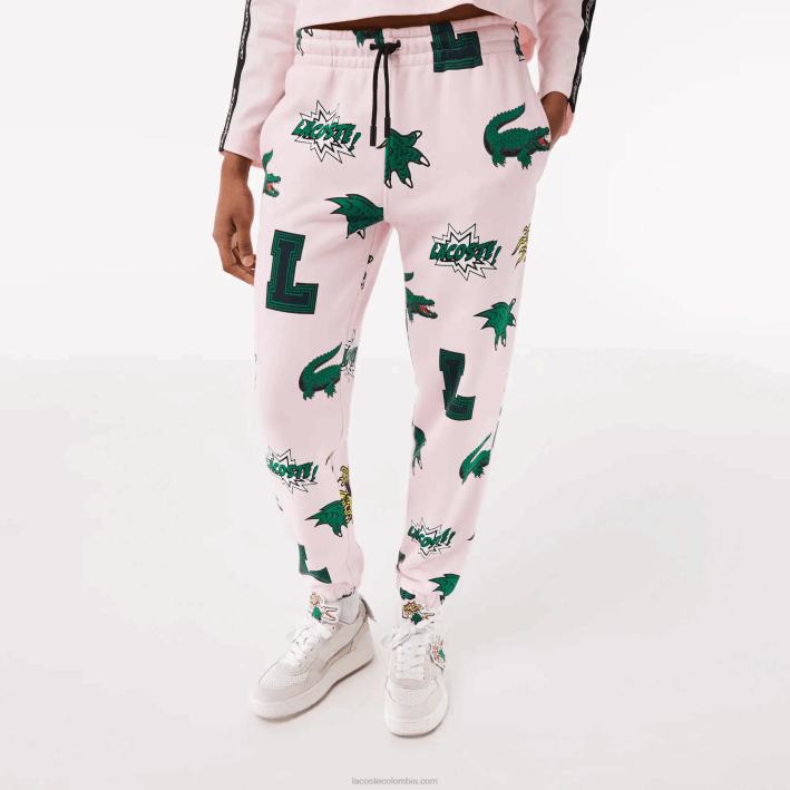 mujer Lacoste 6F242569 rosa claro t03 pantalones de chándal con estampado de cómic