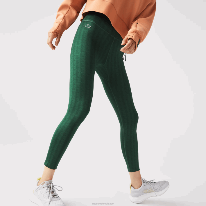 mujer Lacoste 6F242573 verde d1r leggins deportivos con tiro alto y estampado integral