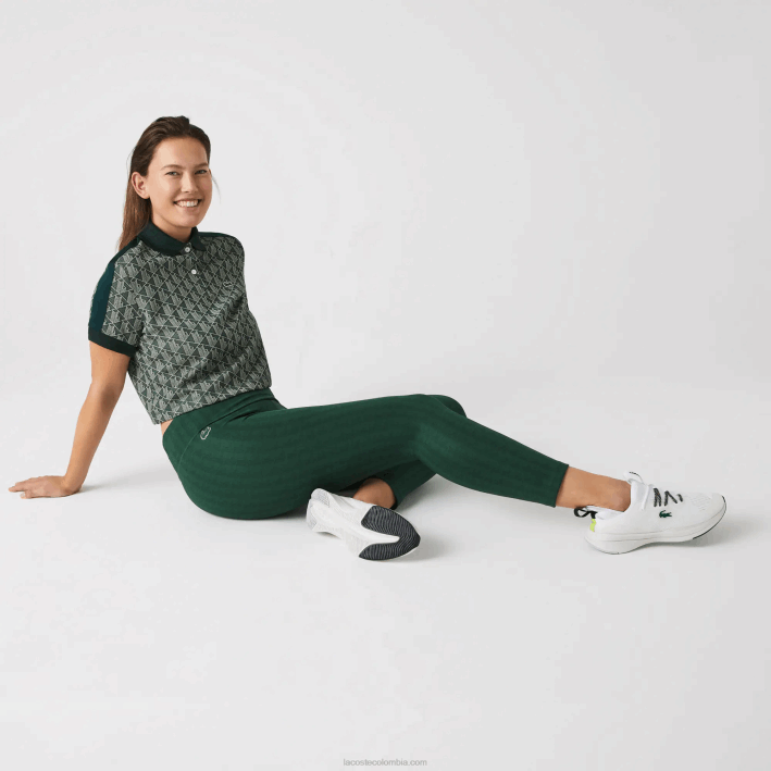 mujer Lacoste 6F242573 verde d1r leggins deportivos con tiro alto y estampado integral