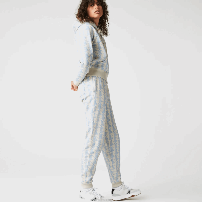 mujer Lacoste 6F242574 blanco azul dpq pantalones de chándal con diseño de monograma en vivo