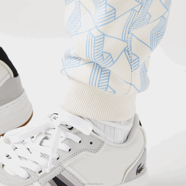 mujer Lacoste 6F242574 blanco azul dpq pantalones de chándal con diseño de monograma en vivo