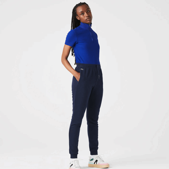 mujer Lacoste 6F242593 azul marino 166 pantalones de chándal de felpa ligera
