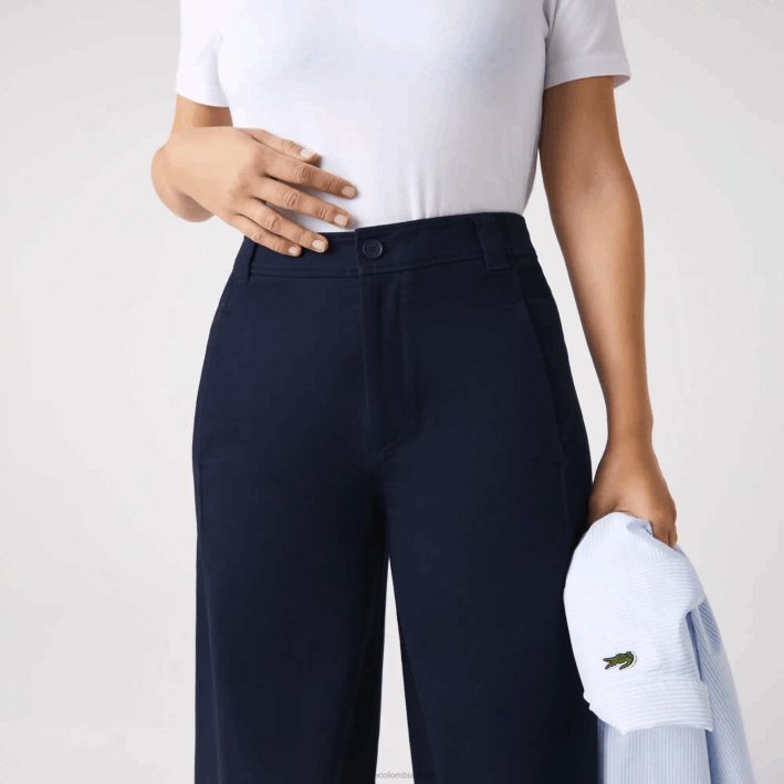 mujer Lacoste 6F242652 azul marino 166 pantalones de gabardina de algodón