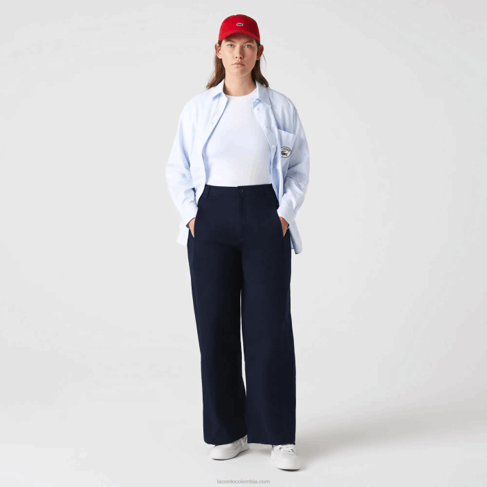 mujer Lacoste 6F242652 azul marino 166 pantalones de gabardina de algodón