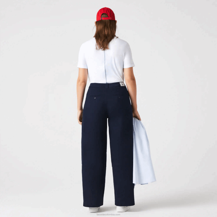 mujer Lacoste 6F242652 azul marino 166 pantalones de gabardina de algodón