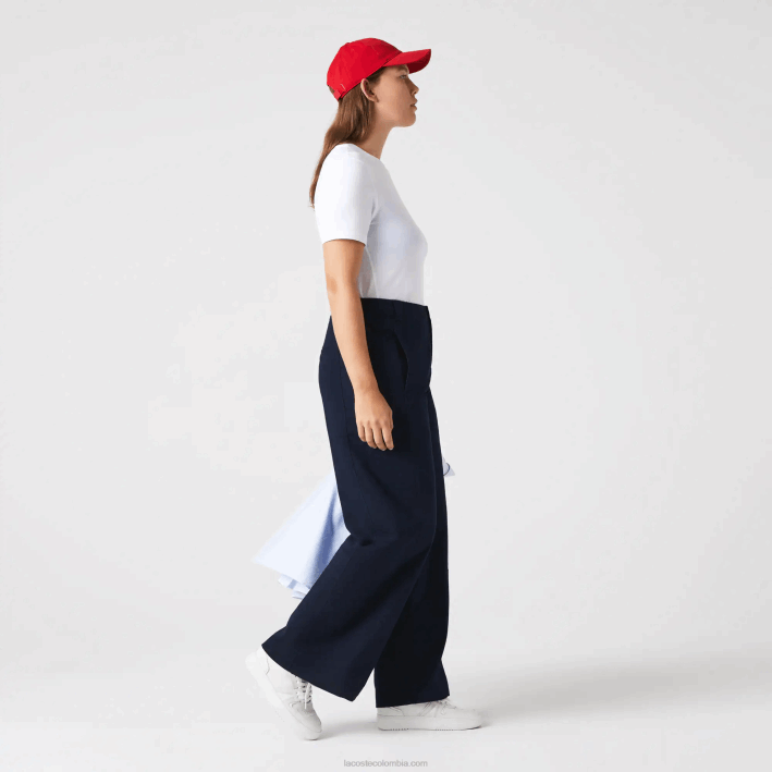 mujer Lacoste 6F242652 azul marino 166 pantalones de gabardina de algodón