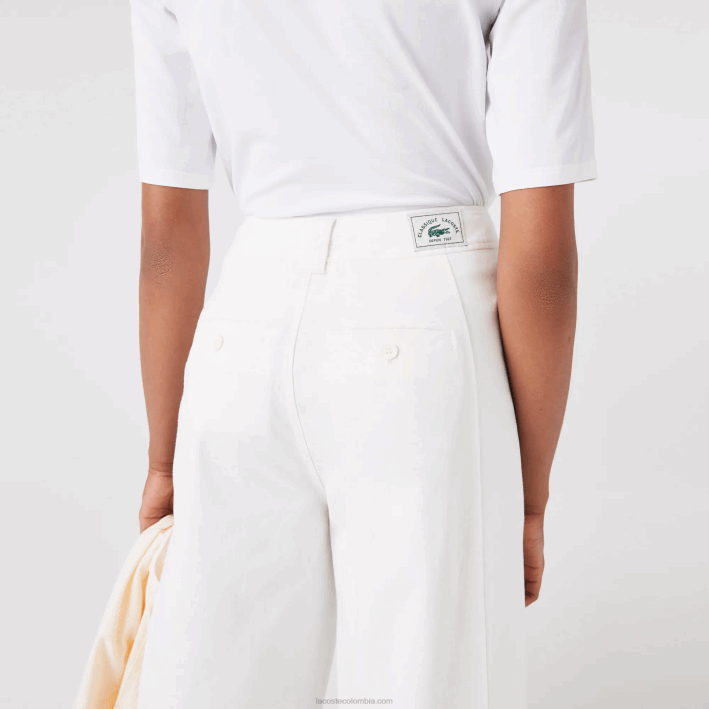 mujer Lacoste 6F242653 blanco 70v pantalones de gabardina de algodón