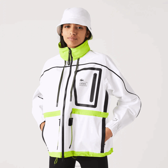 mujer Lacoste 6F242621 blanco amarillo ug5 cortavientos de nailon