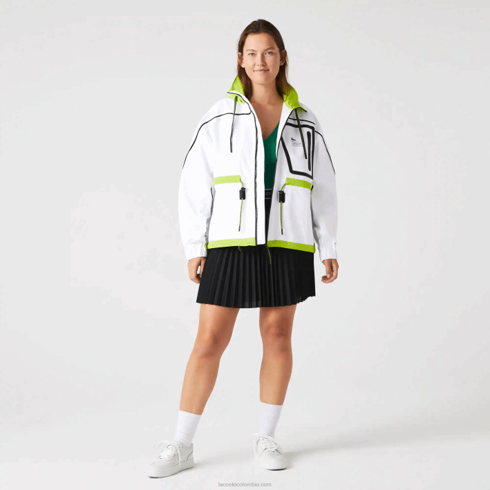 mujer Lacoste 6F242621 blanco amarillo ug5 cortavientos de nailon